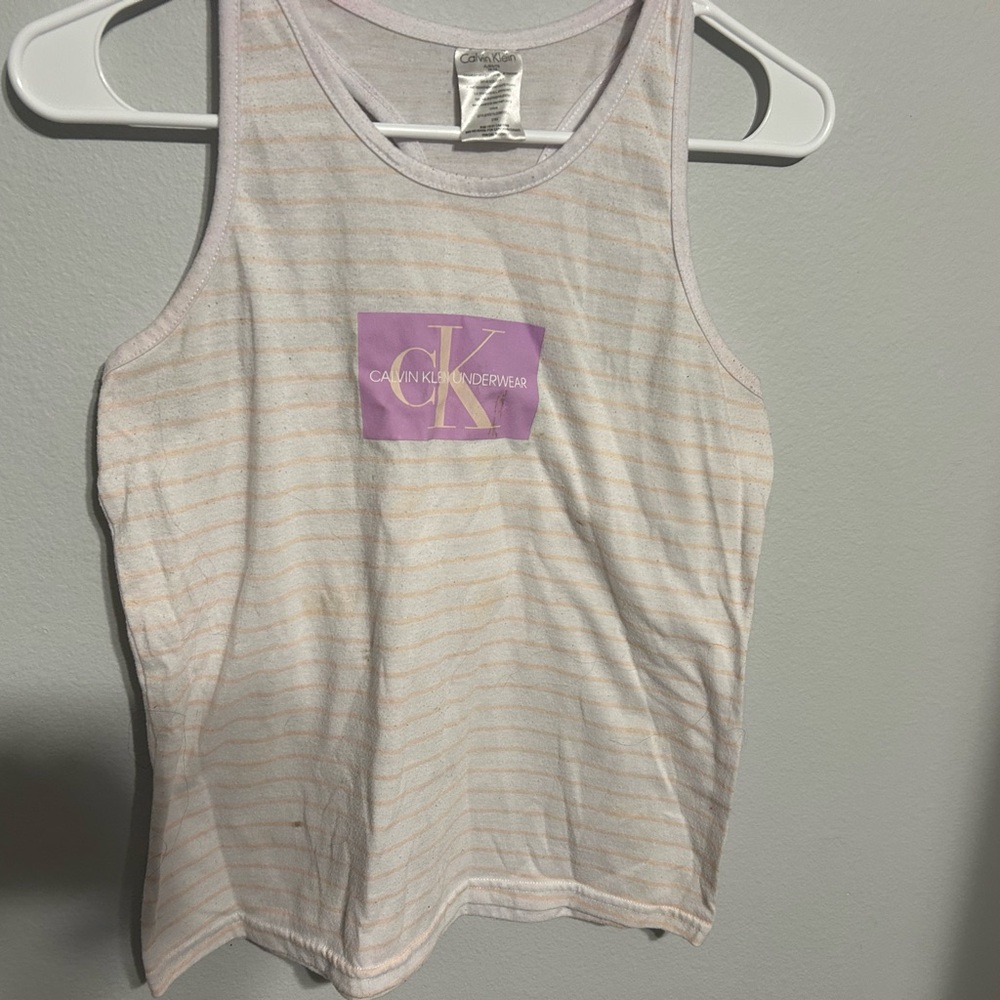 Calvin Klein Kids Tank Top - White and Pink Stripes